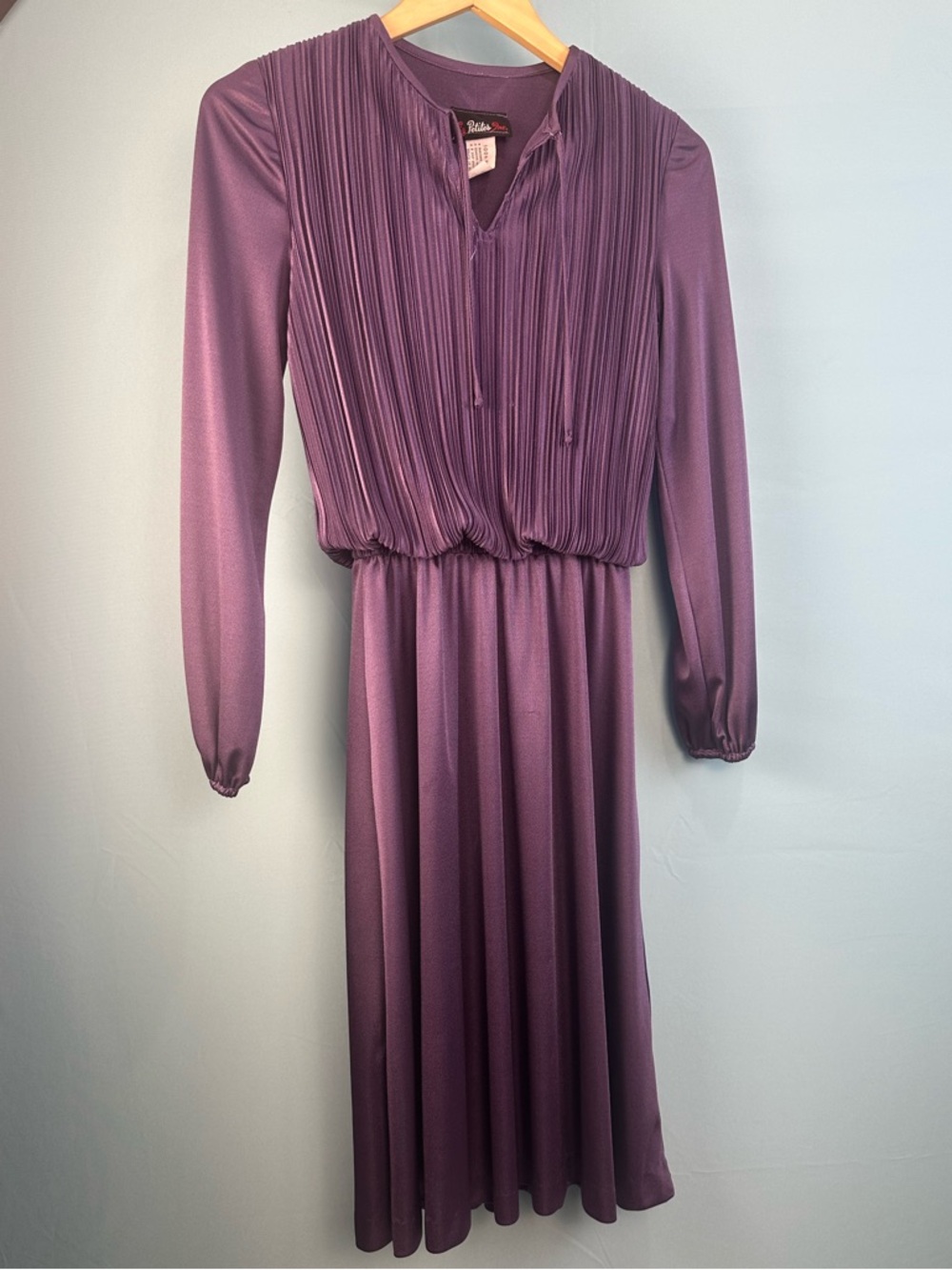 Vintage Liz Claiborne Purple Pleated Midi Dress Stretch Waist